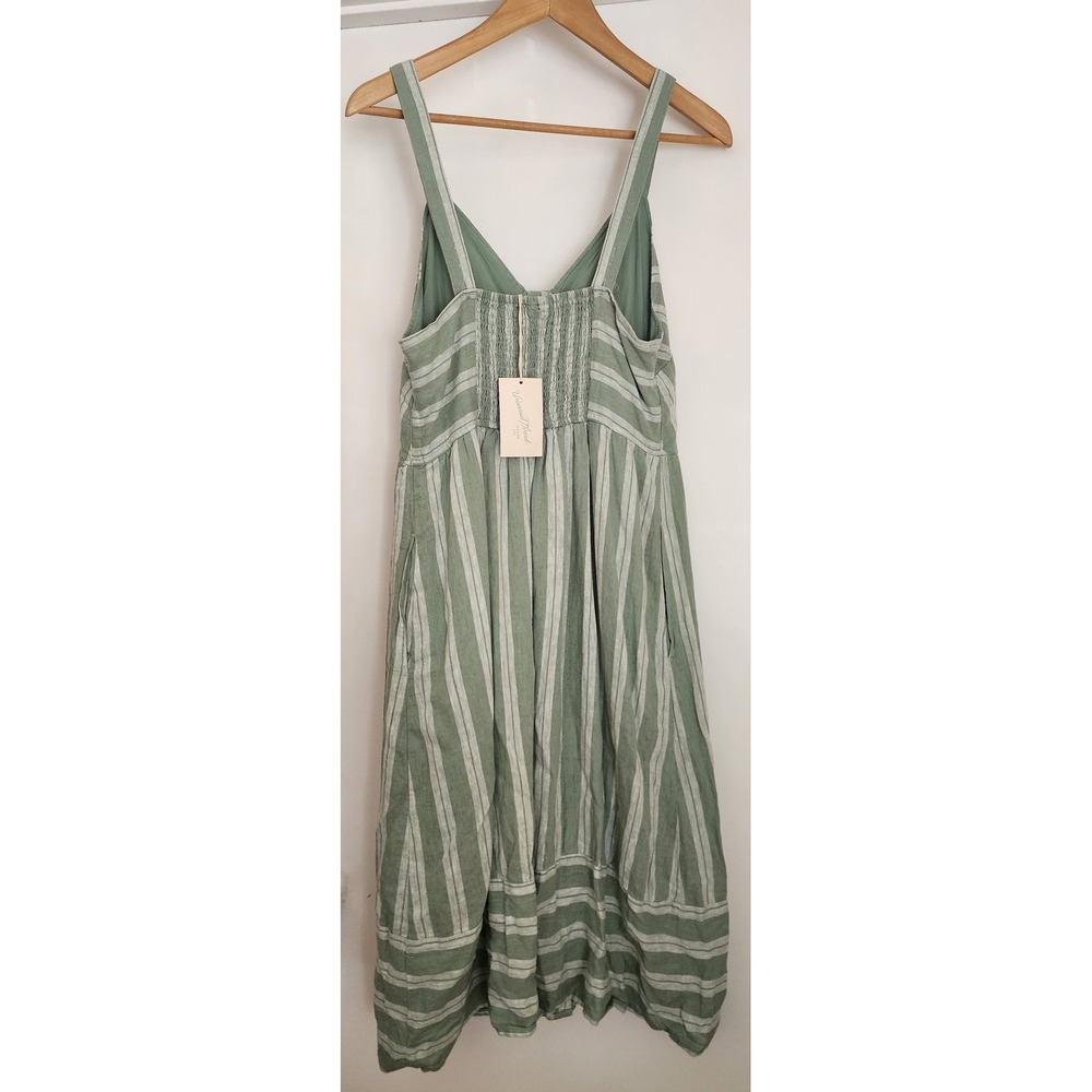 Universal Thread Women Midi Dress Size M Green Striped Linen Rayon Blend - Picture 2 of 5